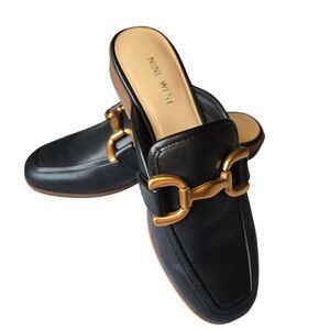 Nine West Black Mules with Gold Detail